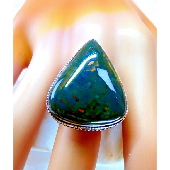 Large Bloodstone Heliotrope Sterling Silver Ring Size 7.25 - Picture 7 of 8
